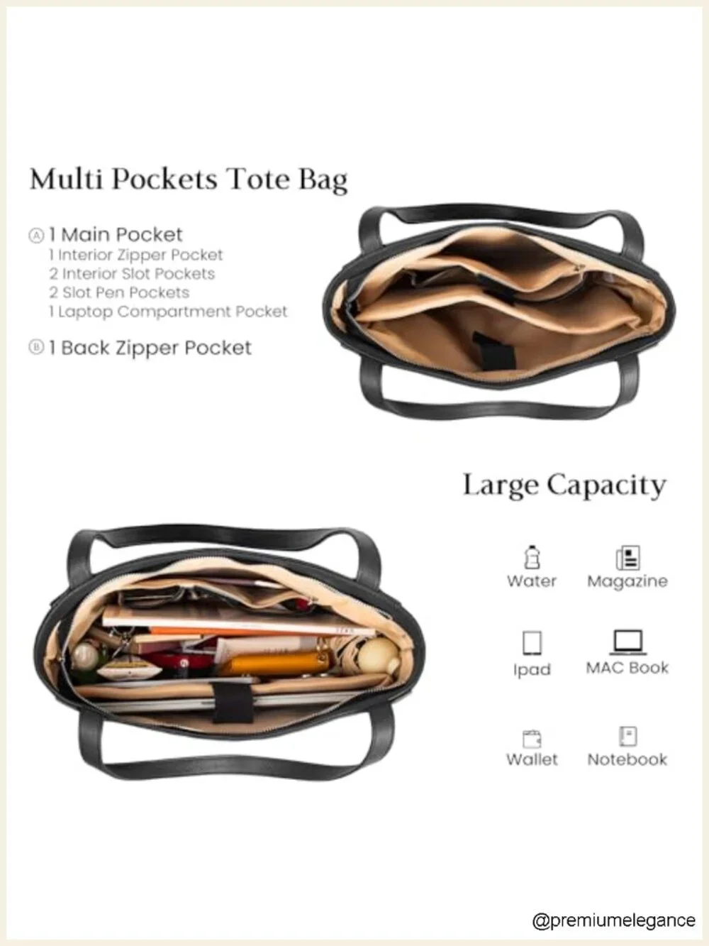 Genuine Leather Tote Bag with Laptop Compartment for Work